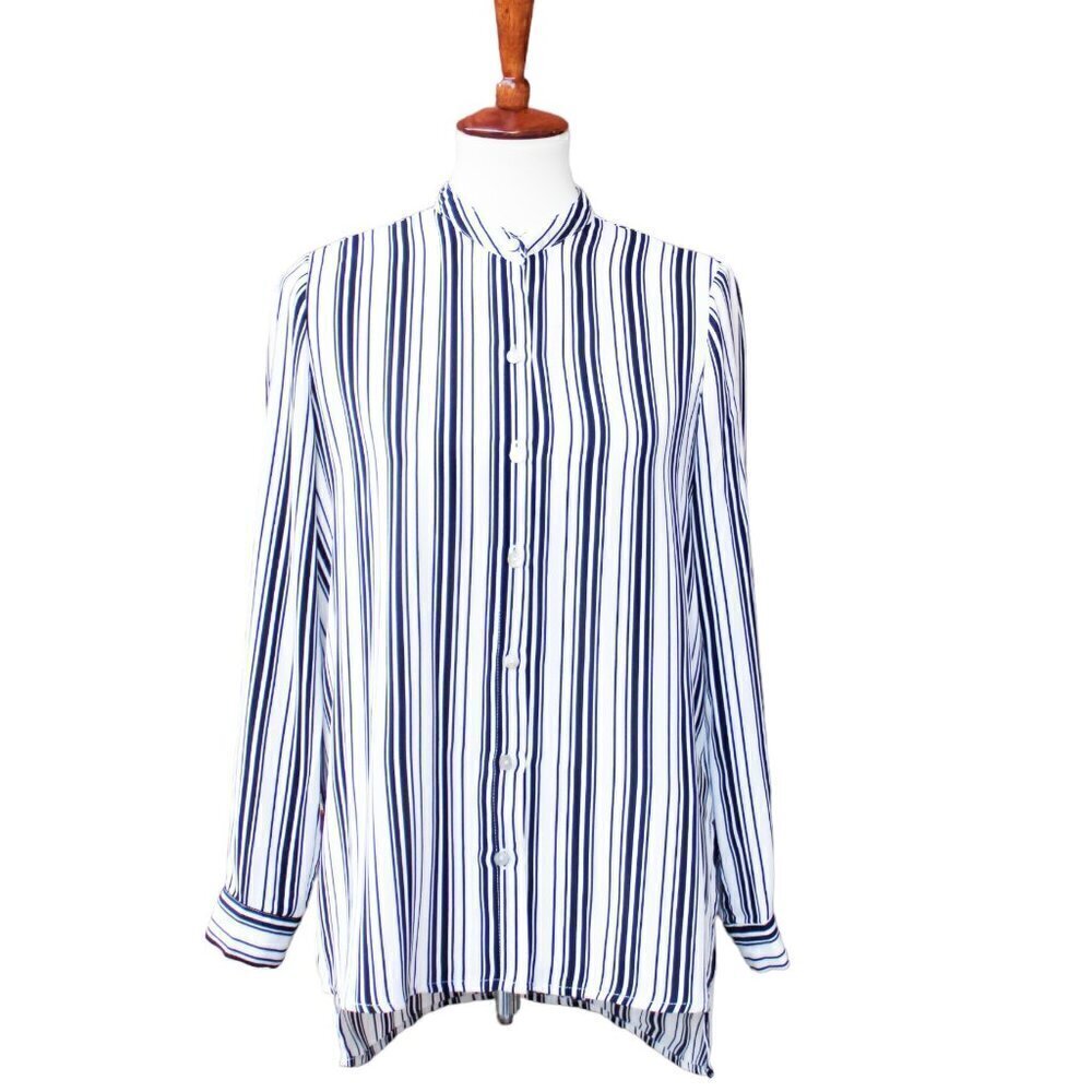 Black and White Button Down Stripe Blouse Size Small